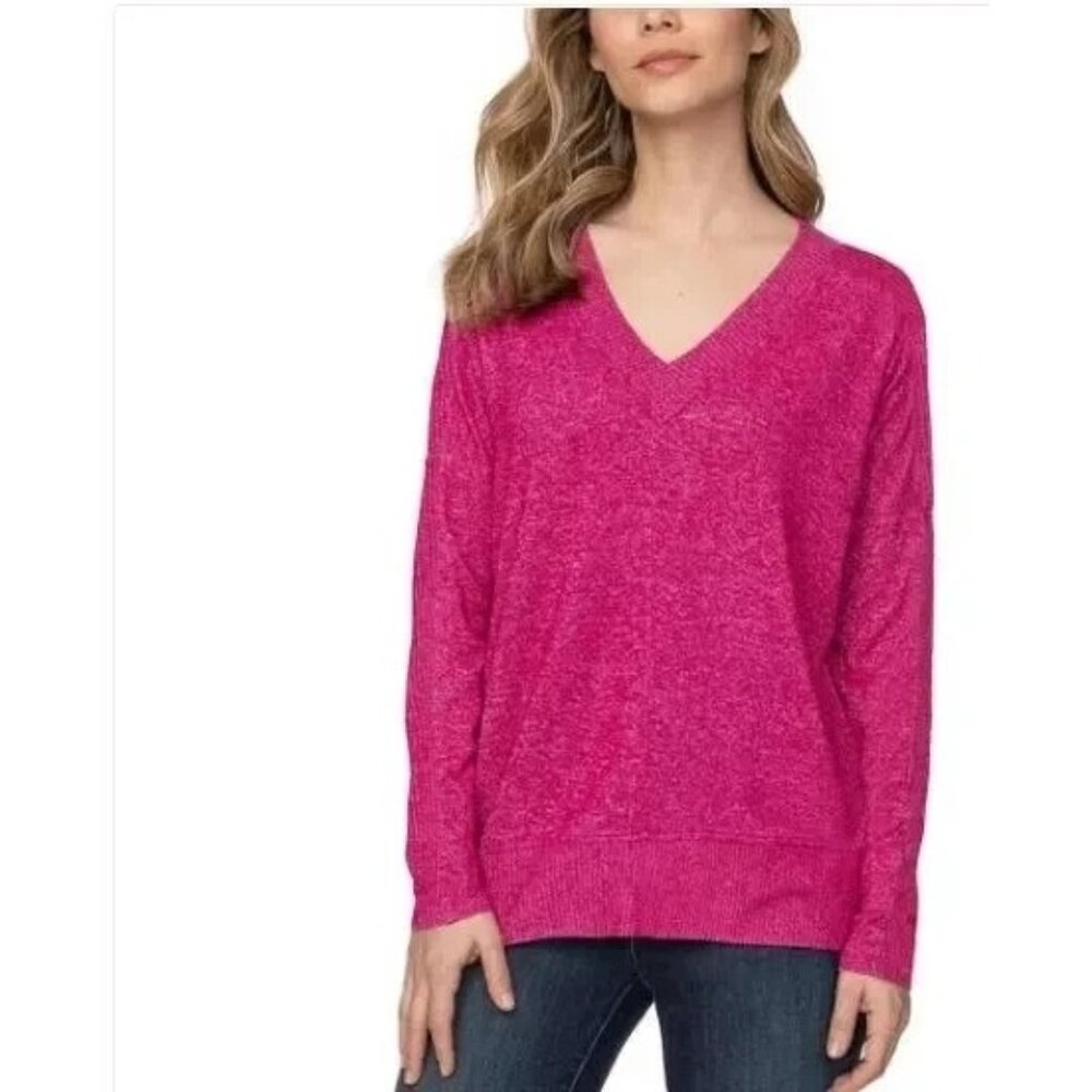 Buffalo David Bitton Woman's M Sweater Soft Shirt V-Neck Long Sleeve Top Pink